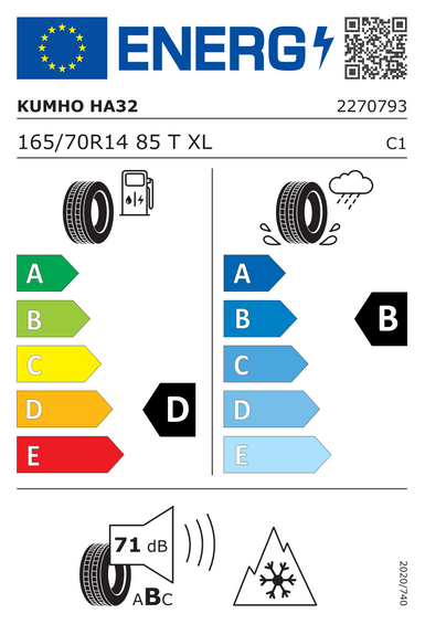 Pneus Kumho SOLUS 4S HA32 XL 165/70 R14 85T