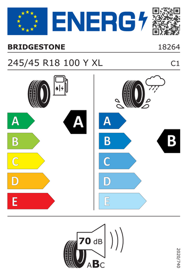 Pneus Bridgestone TURANZA T005 XL FR * 245/45 R18 100Y